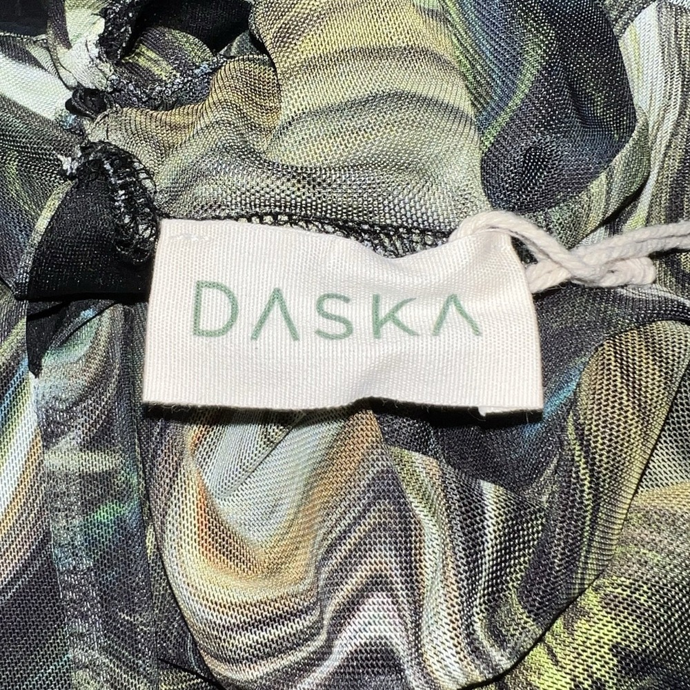 Daska Nasira Maxi‎ Dress Green Abstract Line Long Sleeve Bodycon XS Keyhole Neck - Picture 8 of 13